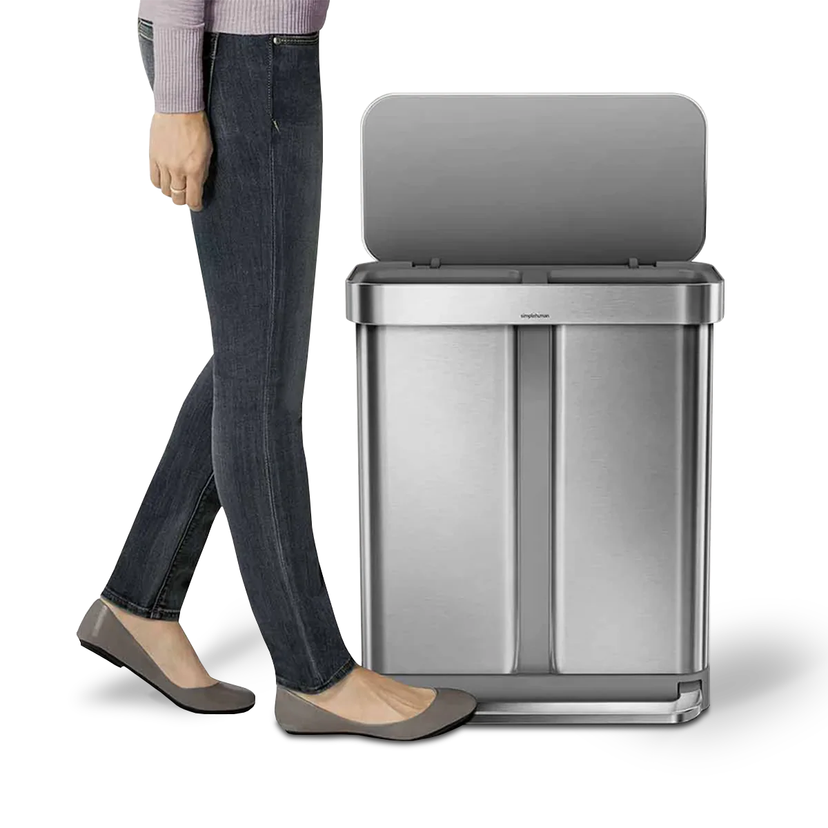 58L Dual Compartment Rectangular Step Can with Liner Pocket - Image 5